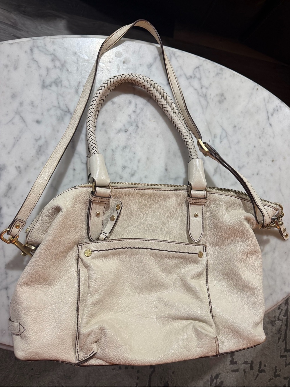 Cole Haan Cream Braided-Handle Leather Shoulder Bag